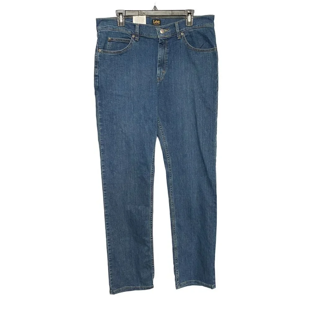 New Lee‎ Regular Fit Men's Blue Denim 5 Pocket Midshade Jeans Size W34 x L34 NWT